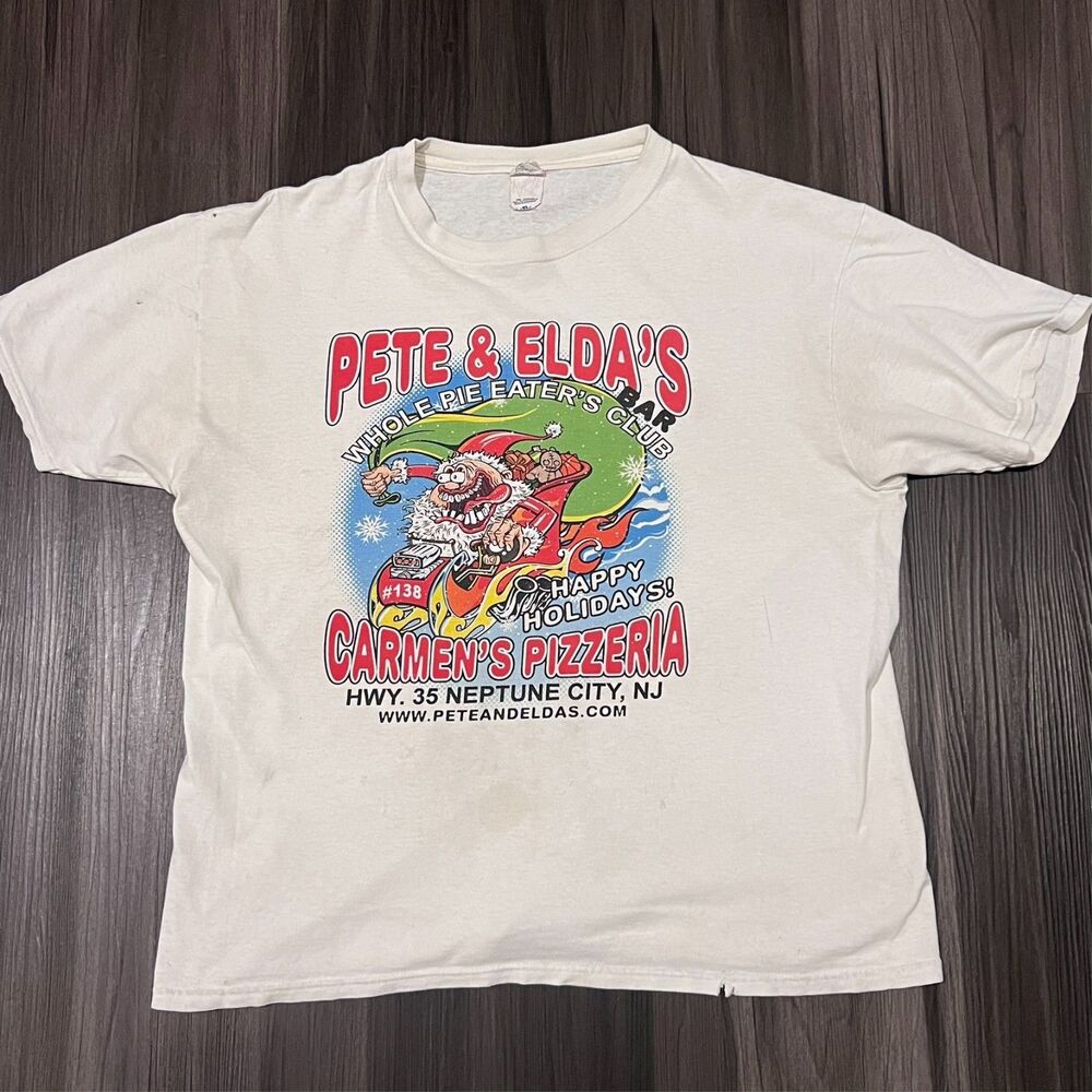 Pete and Elda’s Whole Pie Eaters Club T-Shirt #138 Crazy Santa XL Thrashed VTG